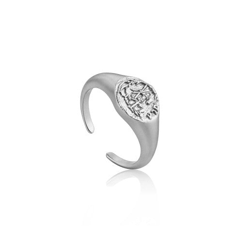 Ania Haie Emblem Adjustable Signet Silver Ring