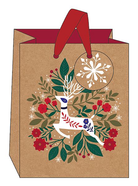 Art File Kraft Reindeer Medium Christmas Gift Bag