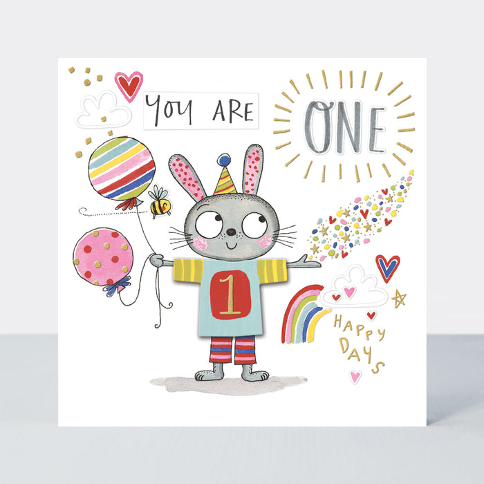Rachel Ellen Birthday Card - Rabbit & Balloons T-Party – Age 1