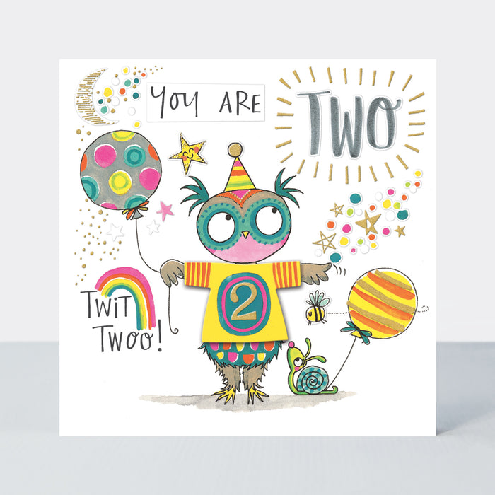 Rachel Ellen Birthday Card - Owl & Balloons T-Party – Age 2