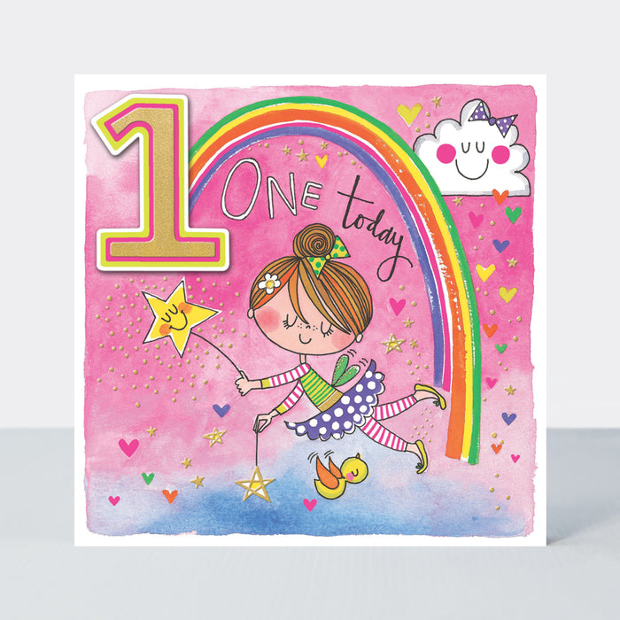 Rachel Ellen Birthday Card - Age 1 Fairy and Rainbow