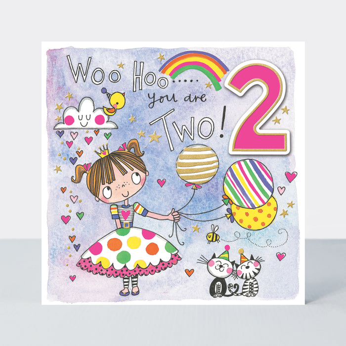 Rachel Ellen Birthday Card - Age 2 Girl with Balloon