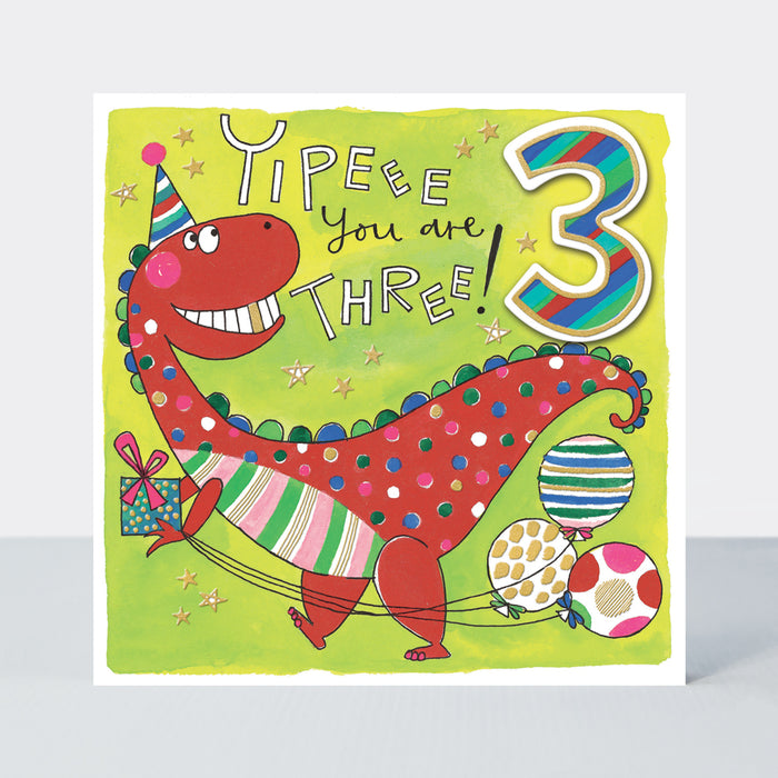Rachel Ellen Birthday Card - Age 3 Dinosaur