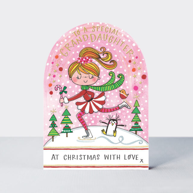 Rachel Ellen Granddaughter Christmas Card - Ice Skater Snow Globe