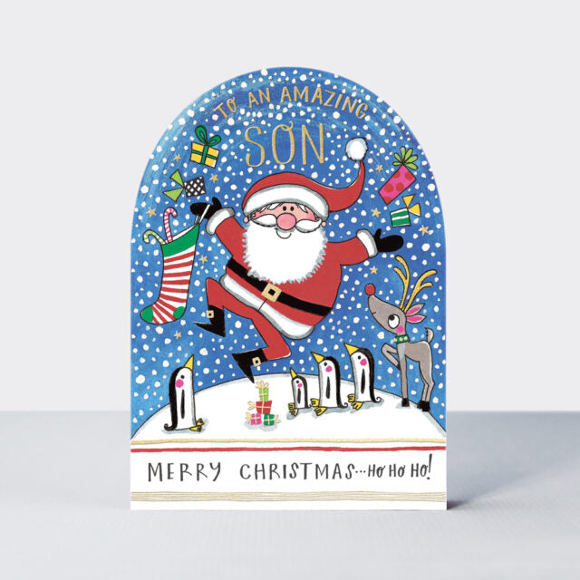 Rachel Ellen Son Christmas Card - Santa Snow Globe
