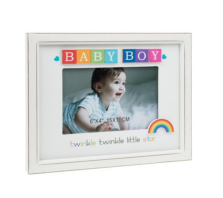 Rainbow Scrabble Frame Baby Boy 6x4