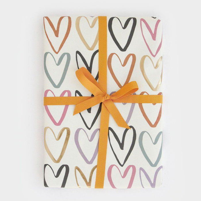 Caroline Gardner Rainbow Outline Hearts Wrapping Paper