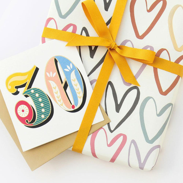 Caroline Gardner Rainbow Outline Hearts Wrapping Paper