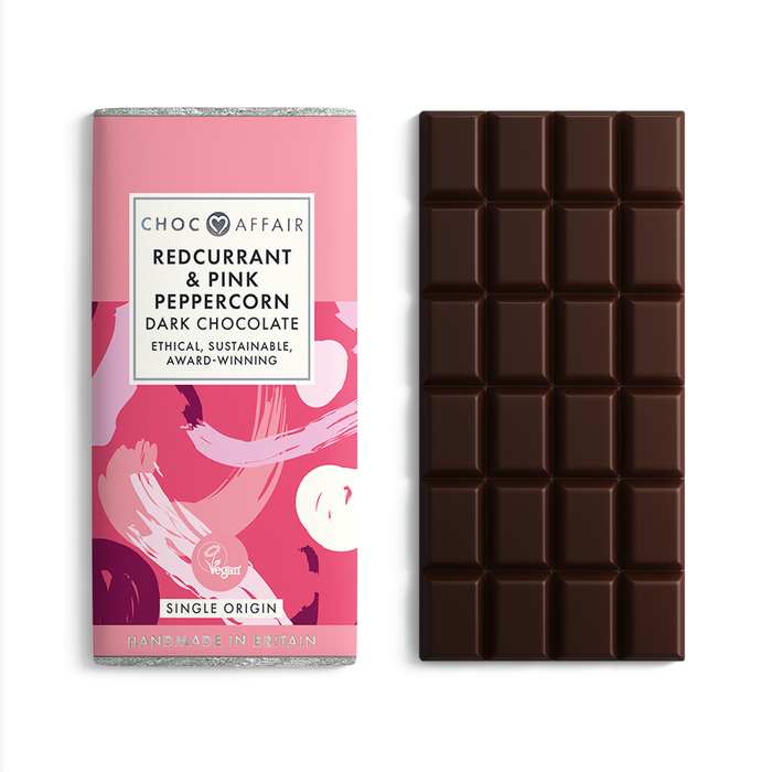 Choc Affair Redcurrant & Pink Peppercorn Infused Dark Chocolate Bar