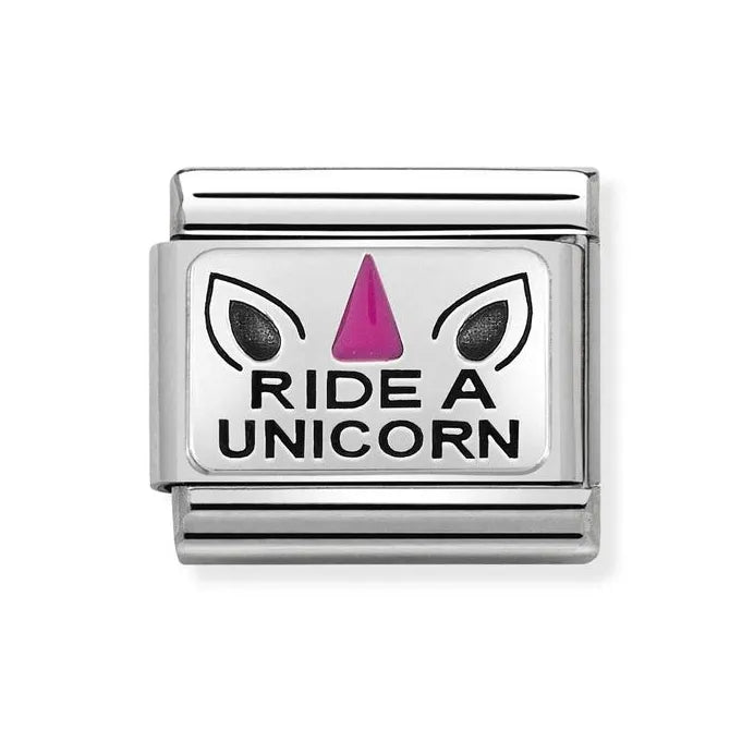 Nomination Classic Silver Oxidised Plates Ride A Unicorn Charm