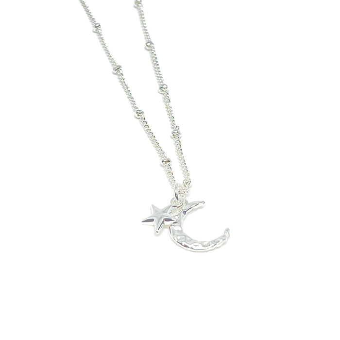 Clementine Sadie Moon & Star Necklace 16" - Silver