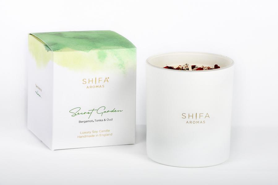 Shifa Aromas Luxury 30cl Glass Candle Secret Garden