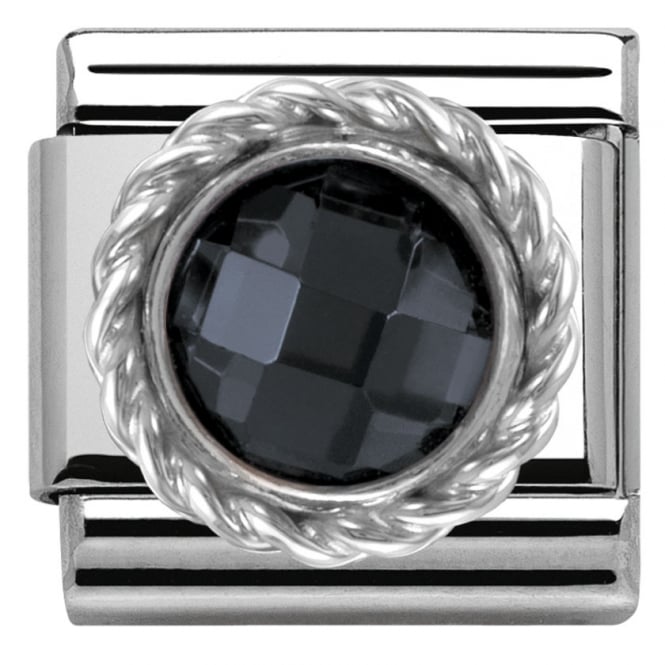 Nomination Classic Silver Faceted Round Stones Black Charm