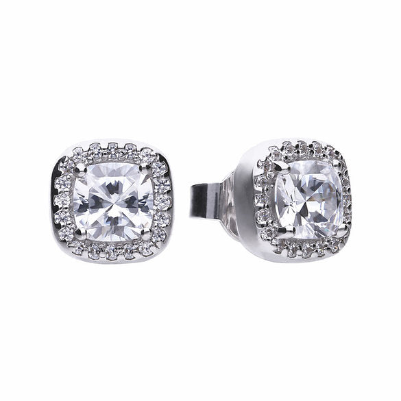 Diamonfire Square Solitaire and Pave Set Zirconia Earrings