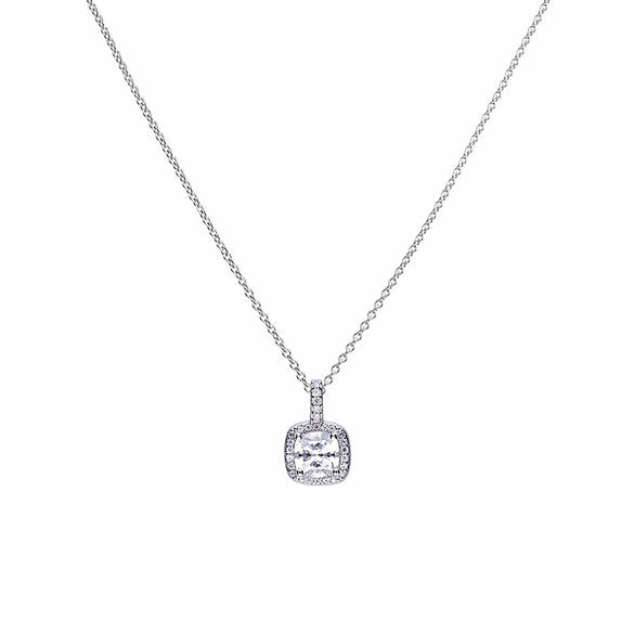 Diamonfire Square Solitaire and Pave Set Zirconia Necklace