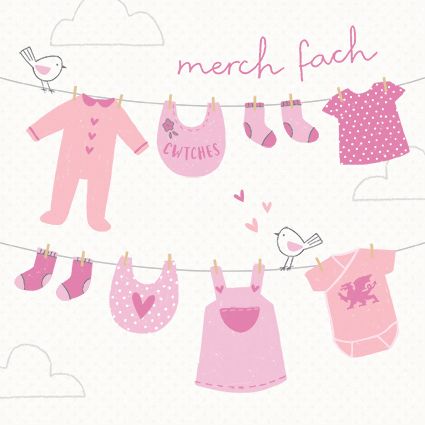 The Paintbox Merch fach 'Baby Girl' Welsh Card