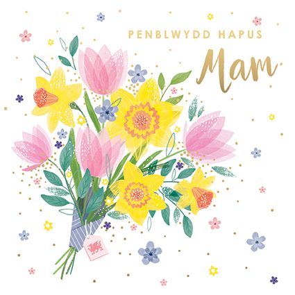 The Paintbox Flowers 'Penblwydd Hapus Mam' Welsh Card