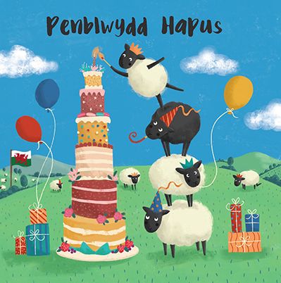 The Paintbox Party Sheep 'Penbwlydd Hapus' Welsh Card