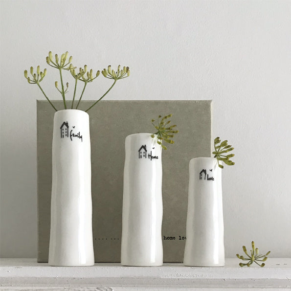 East of India Trio of Bud Vases - Home, Family, Love