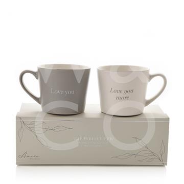 William Widdop® Amore Set Of 2 Grey & White Love You & Love You More Mugs