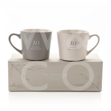 William Widdop® Amore Set Of 2 Grey & White 10th Anniversary Mugs