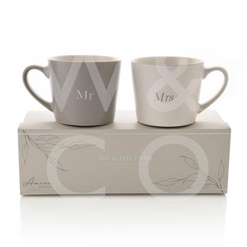 William Widdop® Amore Set Of 2 Grey & White Mr & Mrs Mugs