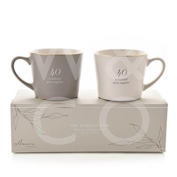 William Widdop® Amore Set Of 2 Grey & White 40th Anniversary Mugs