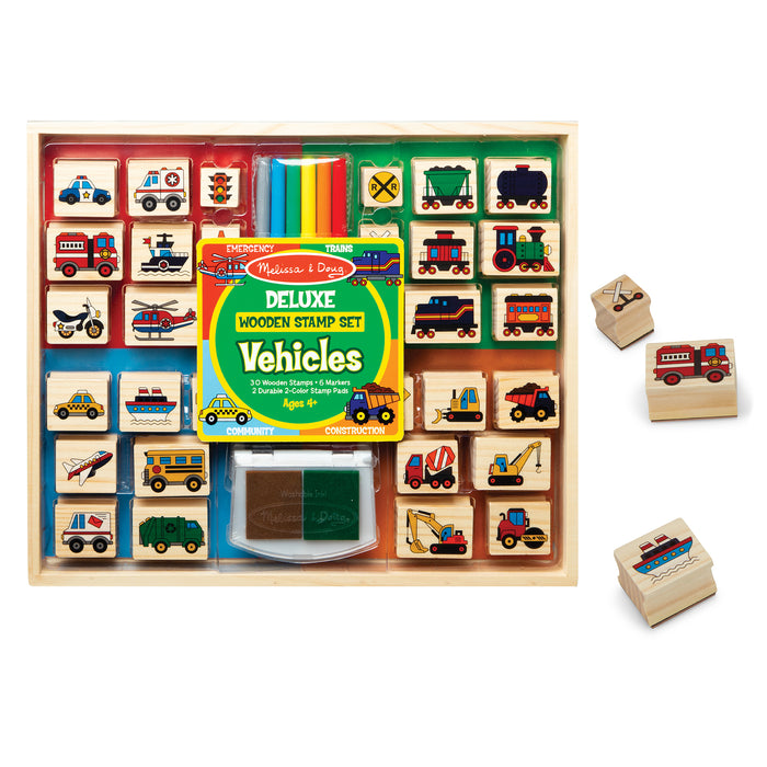 Melissa and Doug Deluxe Wooden Stamp Set - Vehicles