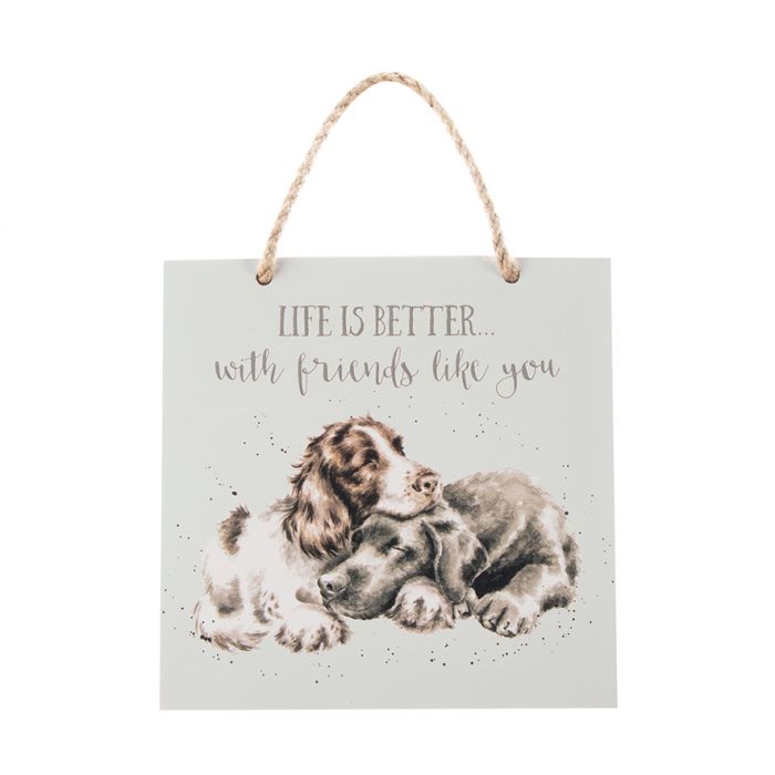 Wrendale Designs 'Life Is Better With Friends' Spaniel and Labrador Wooden Plaque