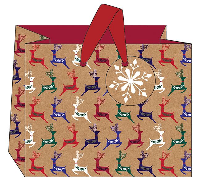 Art File Kraft Reindeer Landscape Christmas Gift Bag