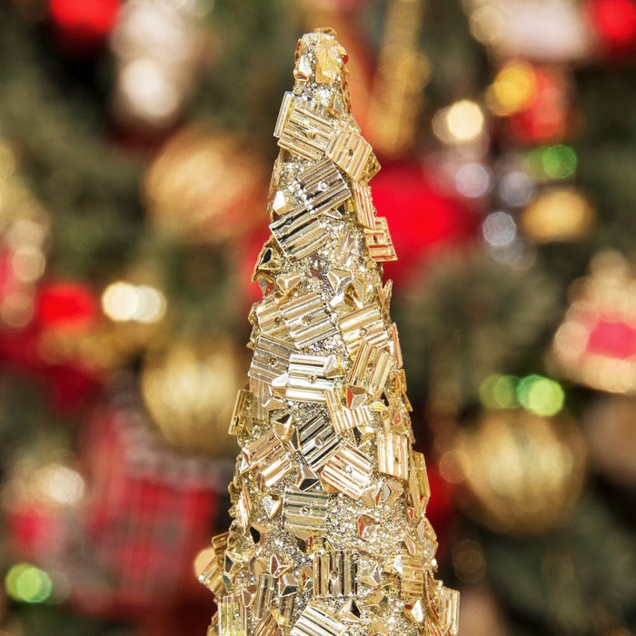 Set of 2 Gold Glitter Cone Trees