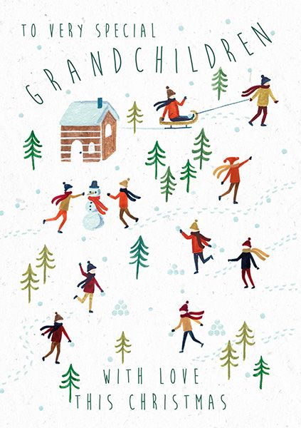 Art File Grandchildren Skiing Christmas Card