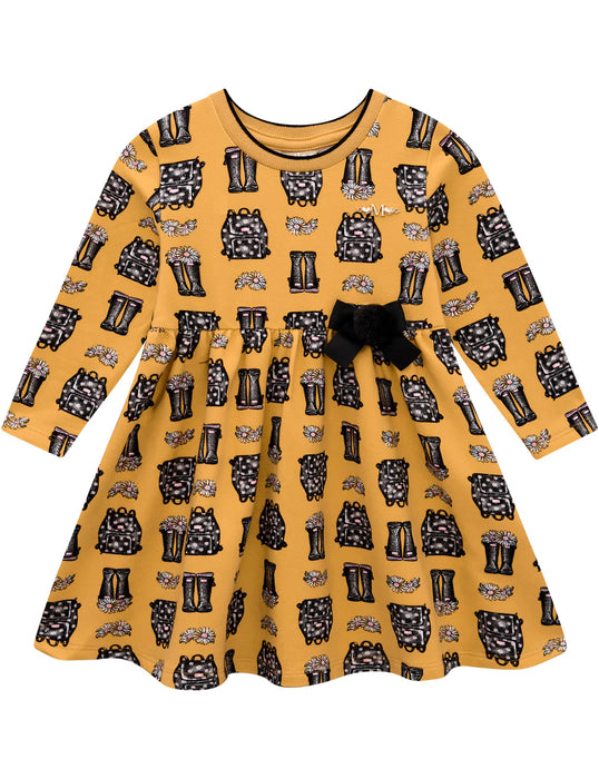 Milon Girls' Yellow Print Dress